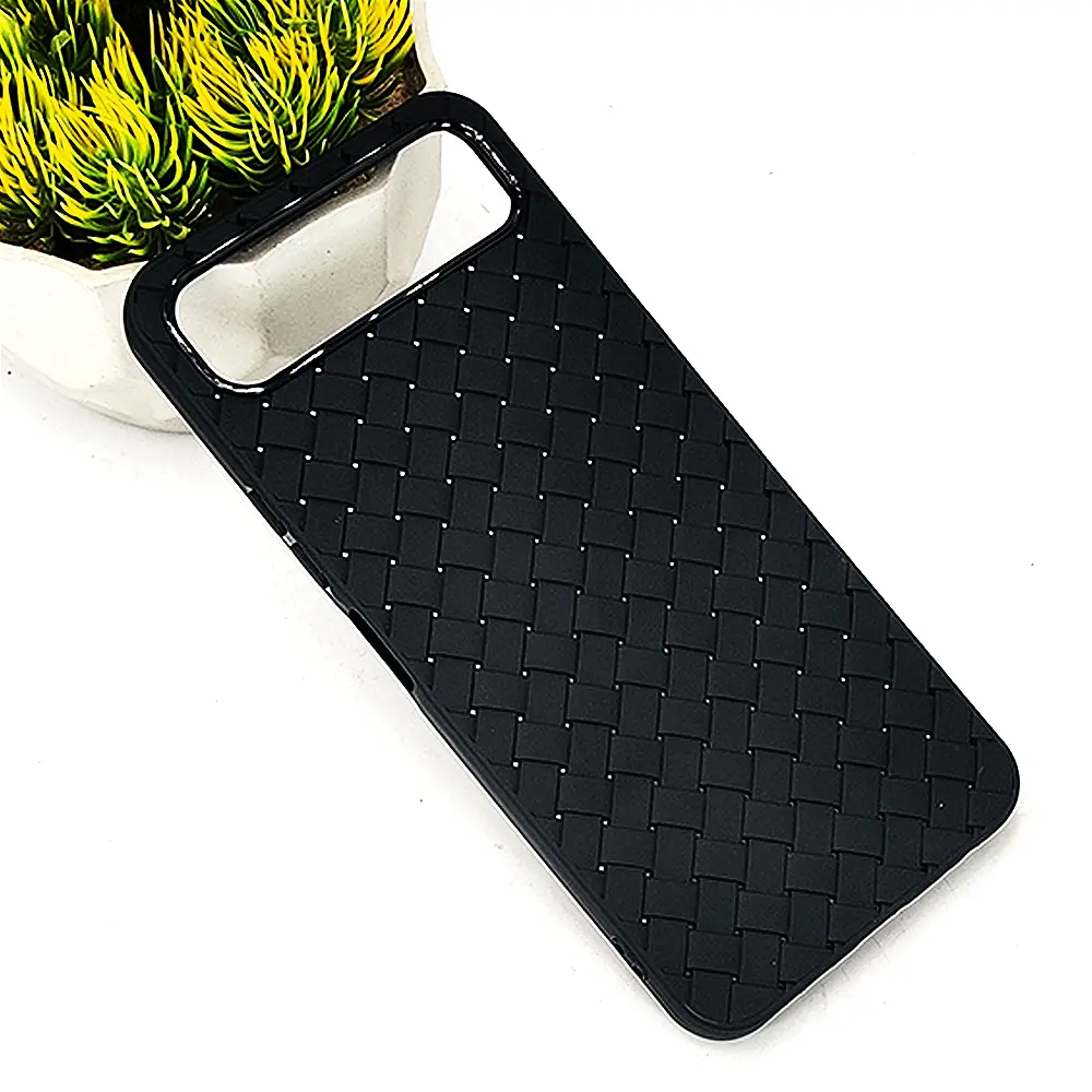 InfiniX Smart 10 Plus Woven With Leather Feel Soft Silicone Back Case (Black)