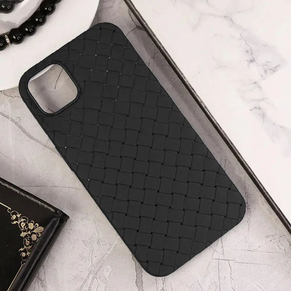 iPhone 11 Pro Max Woven With Leather Feel Soft Silicone Back Case (Black)