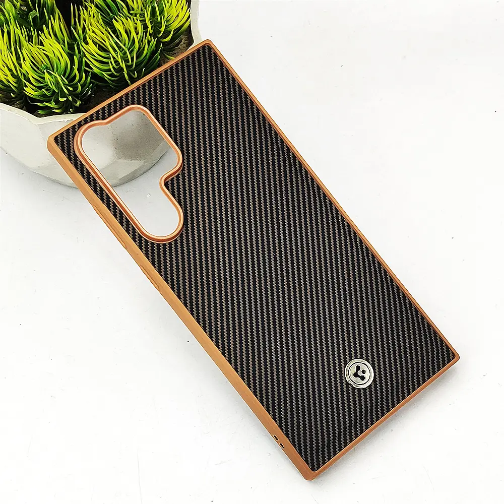 Samsung Galaxy S23 Ultra Spigen Logo 3D Carbon Fiber Texture Back Case (Brown)