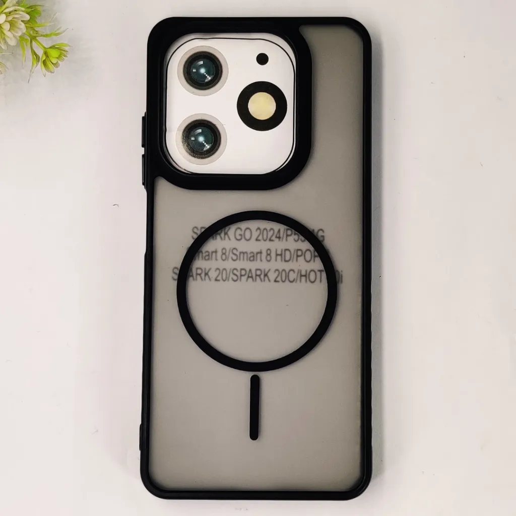 Infinix Hot 40i|Smart 8|Smart 8 Pro |Tecno Pop 8|Spark 20C|Spark 20 Stylish & Durable Matte Case With MagSafe Back Case (Black)