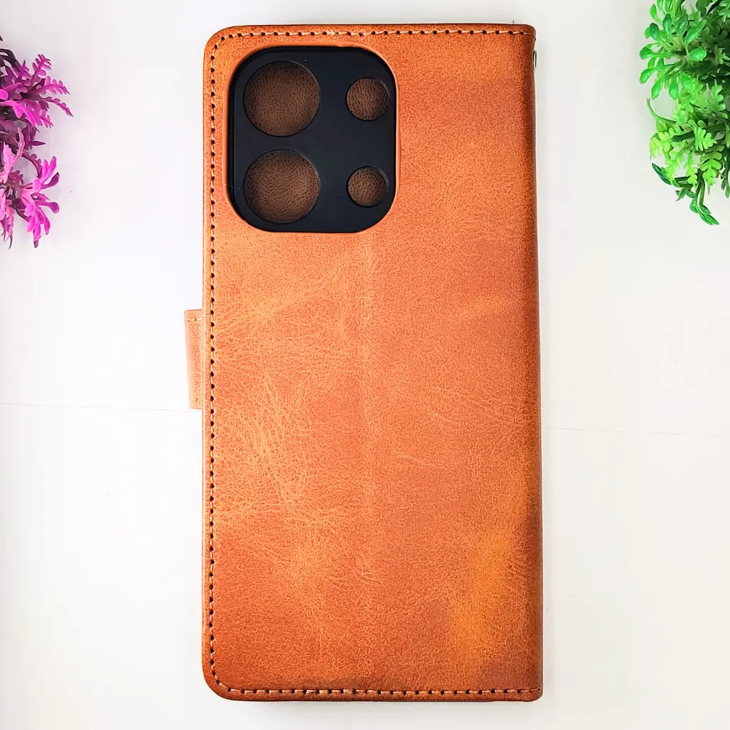 [PO42FBMINOT13-4-5] Xiaomi Redmi Note 13 4G NMT Premium Luxuary Leather Book Case (Golden)