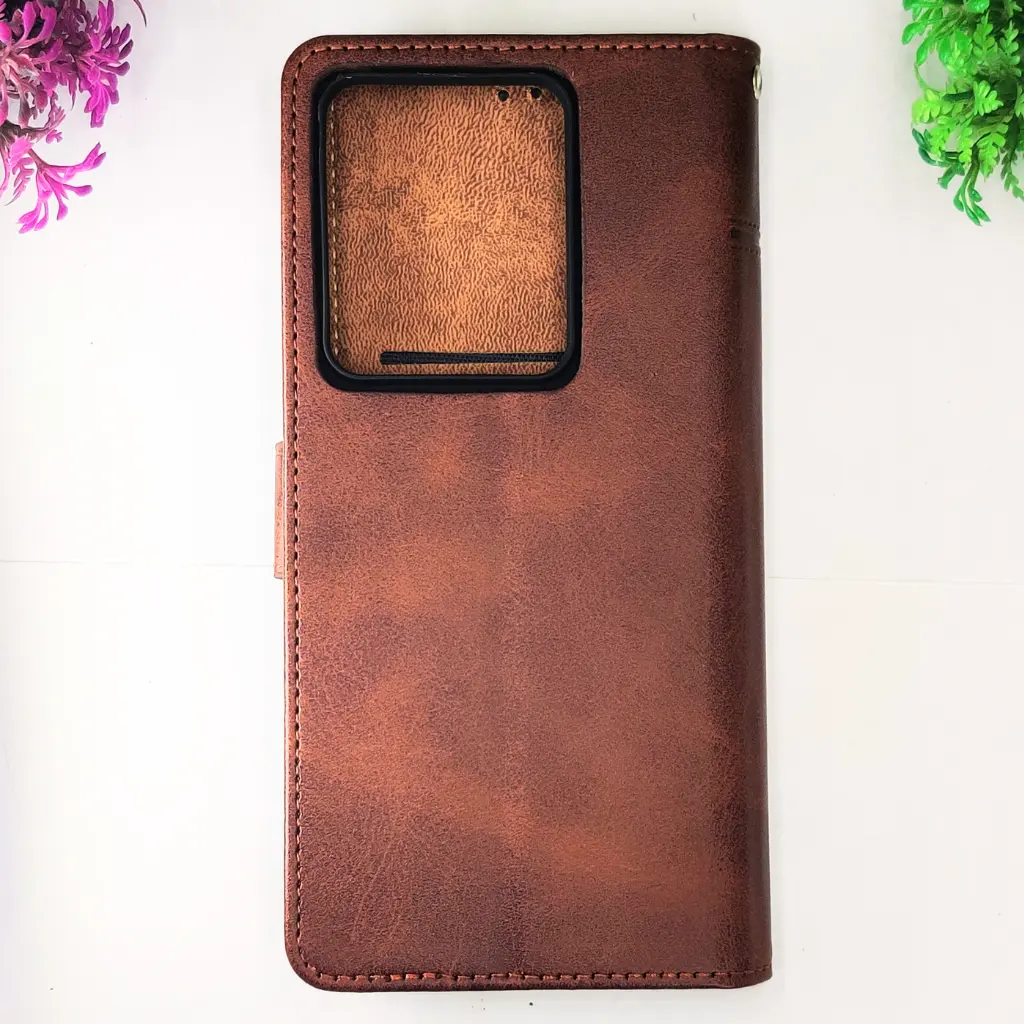 [PO42FBMINOT13PR-4-34] Xaiomi Redmi Note 13 Pro 4G NMT Premium Luxuary Leather Book Case (Dark Brown)