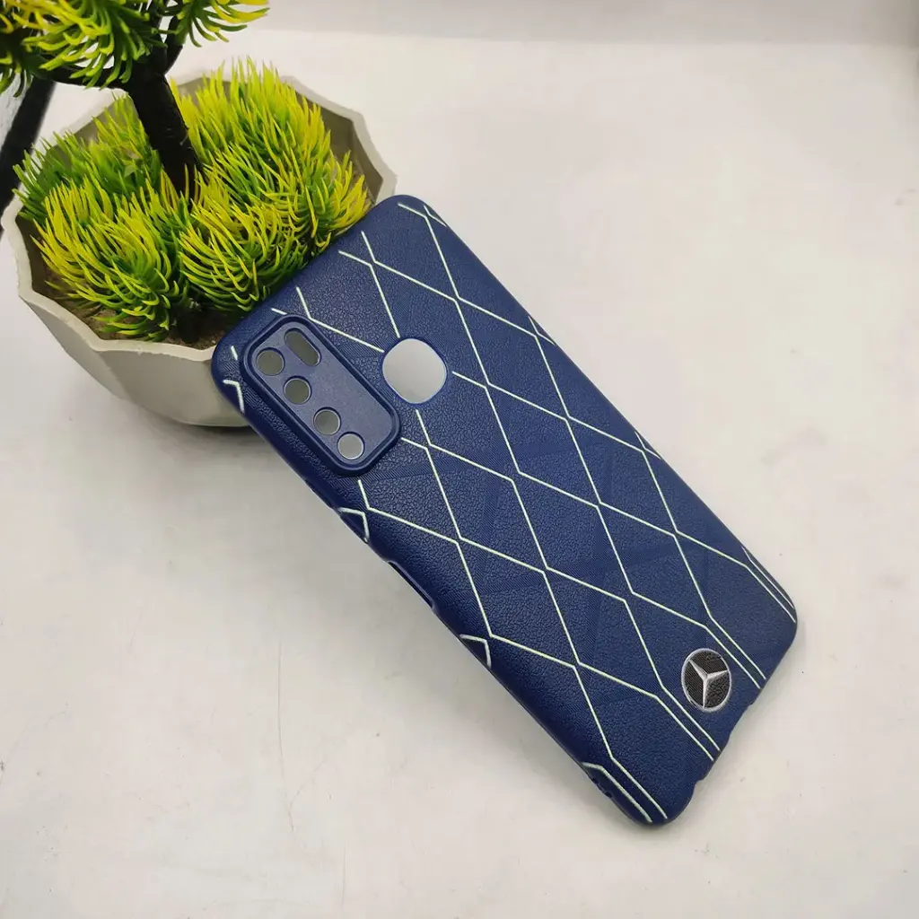 Infinix Hot 9 PU Leather Texture Skin Surfer Soft Silicone Back Case (Navy Blue)
