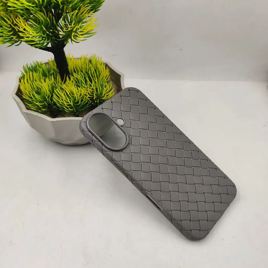 iPhone 16 Woven With Leather Feel Soft Silicone Back Case (Gray)