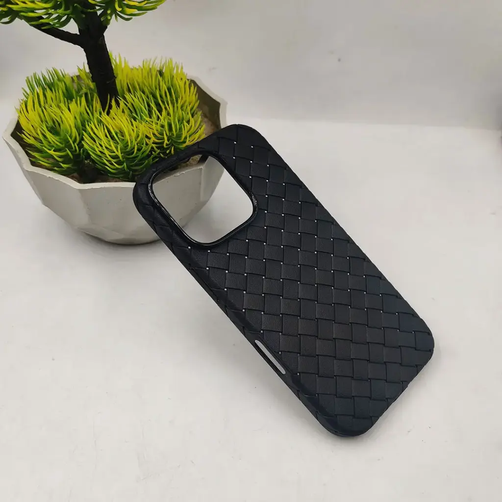 iPhone 16 Pro Woven With Leather Feel Soft Silicone Back Case (Black)