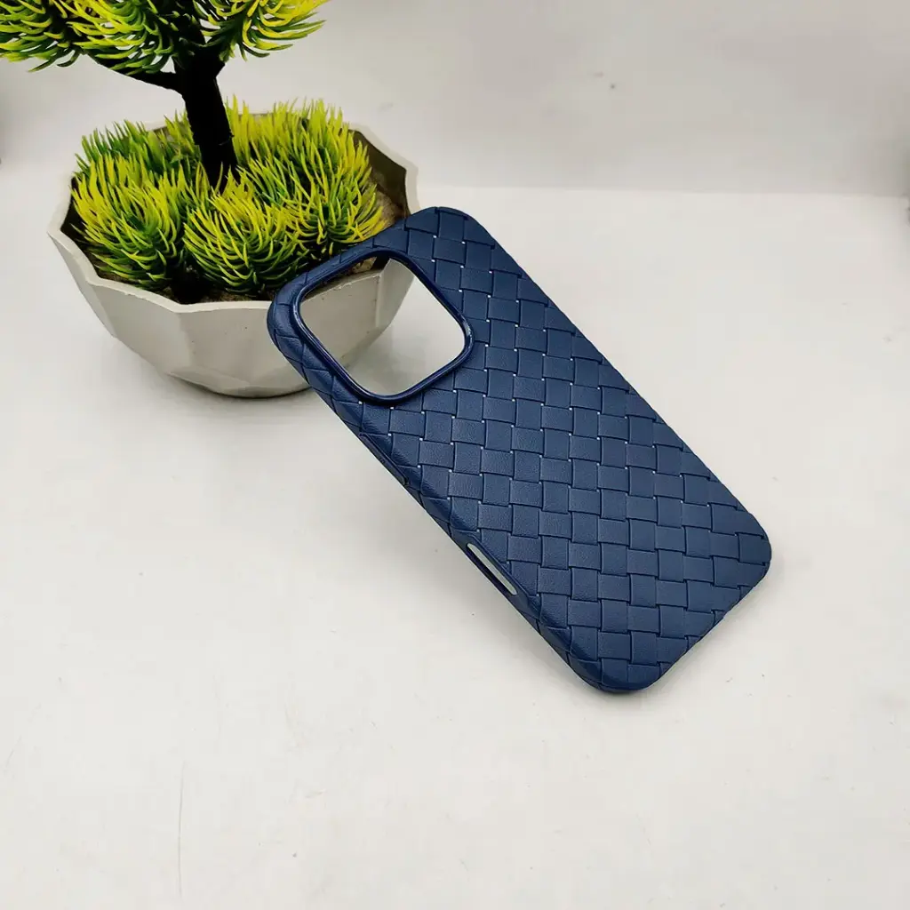 iPhone 16 Pro Woven Leather‑Feel Soft Silicone Back Case Navy Blue – Premium, Textured Protection