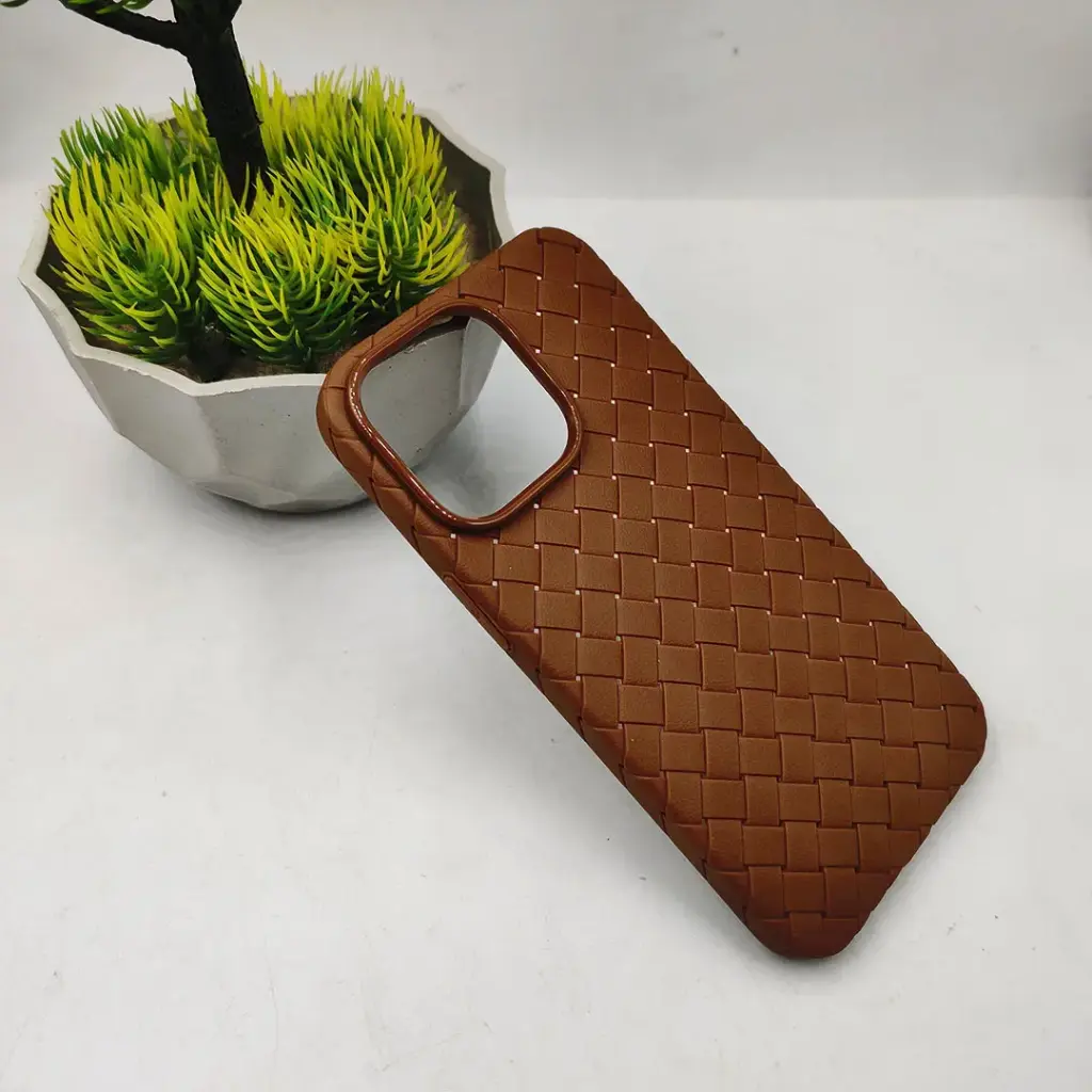 iPhone 11 Pro Woven With Leather Feel Soft Silicone Back Case (Dark Brown)