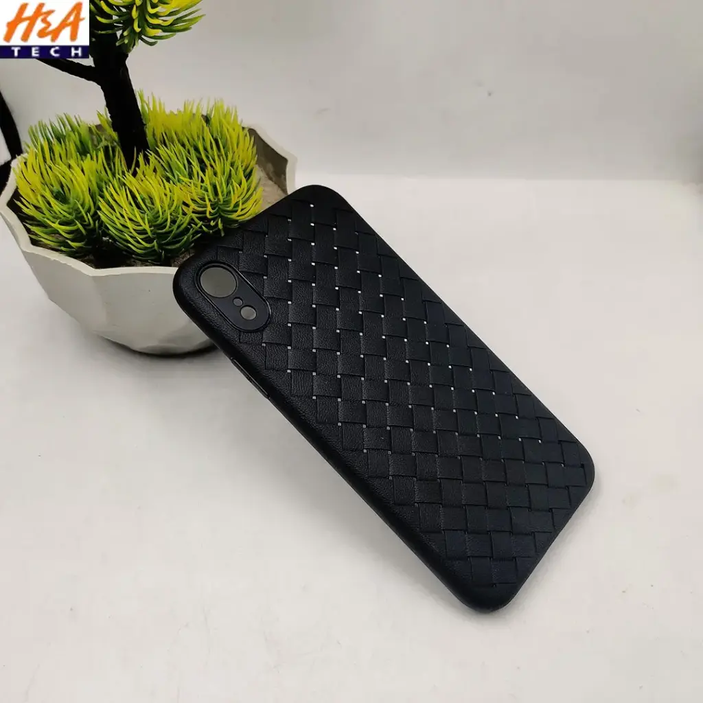 [PO14BIPXR-52-2] iPhone XR Woven With Leather Feel Soft Silicone Back Case (Black)