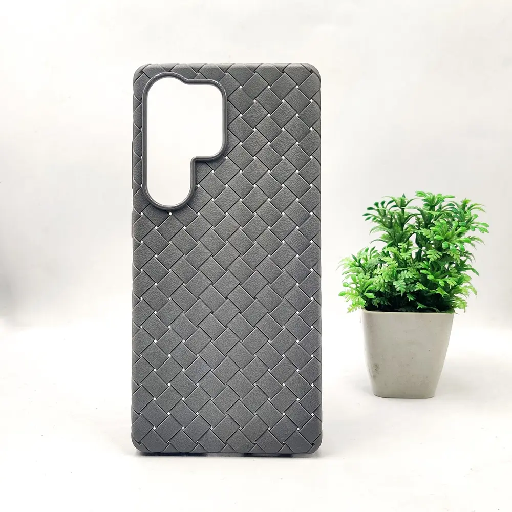 Samsung Galaxy S25 Ultra Woven With Leather Feel Soft Silicone Back Case (Natural Titanium) 
