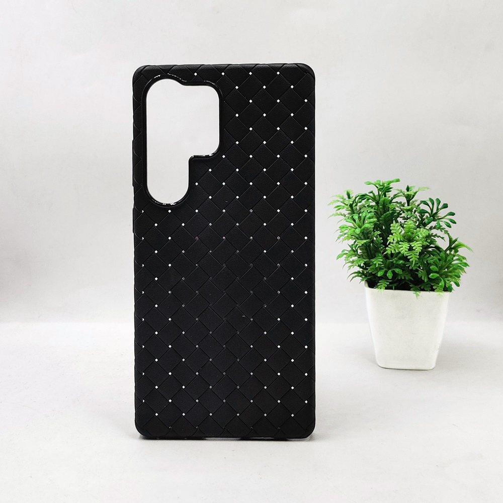 [PO14BSS25U-52-2] Samsung Galaxy S25 Ultra Woven With Leather Feel Soft Silicone Back Case (Black)
