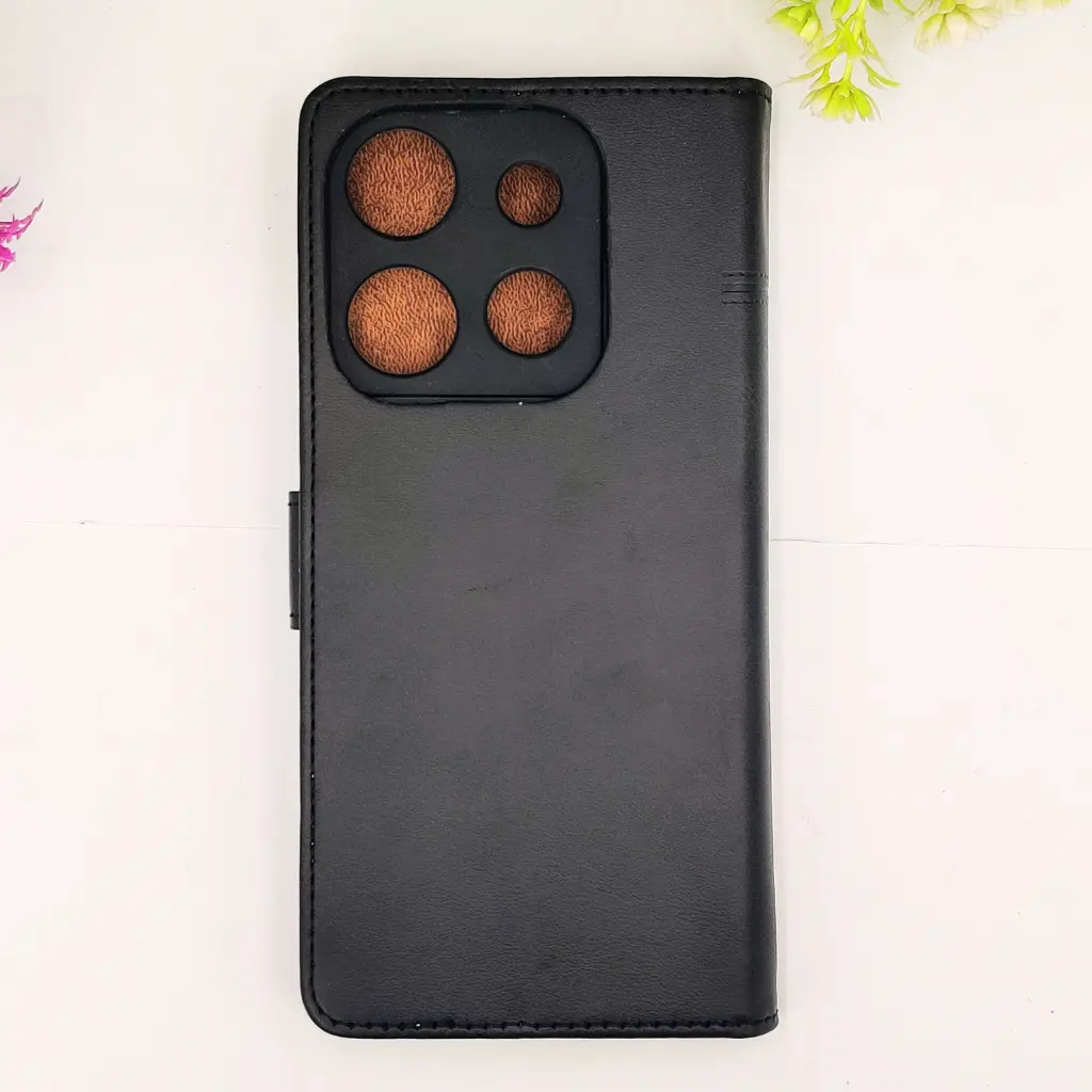 [PO42FBISMRT7-4-2] Infinix Smart 7|Tecno Pop 7|Pop 7 Pro|Spark Go 2023 NMT Premium Luxuary Leather Book Case (Black)