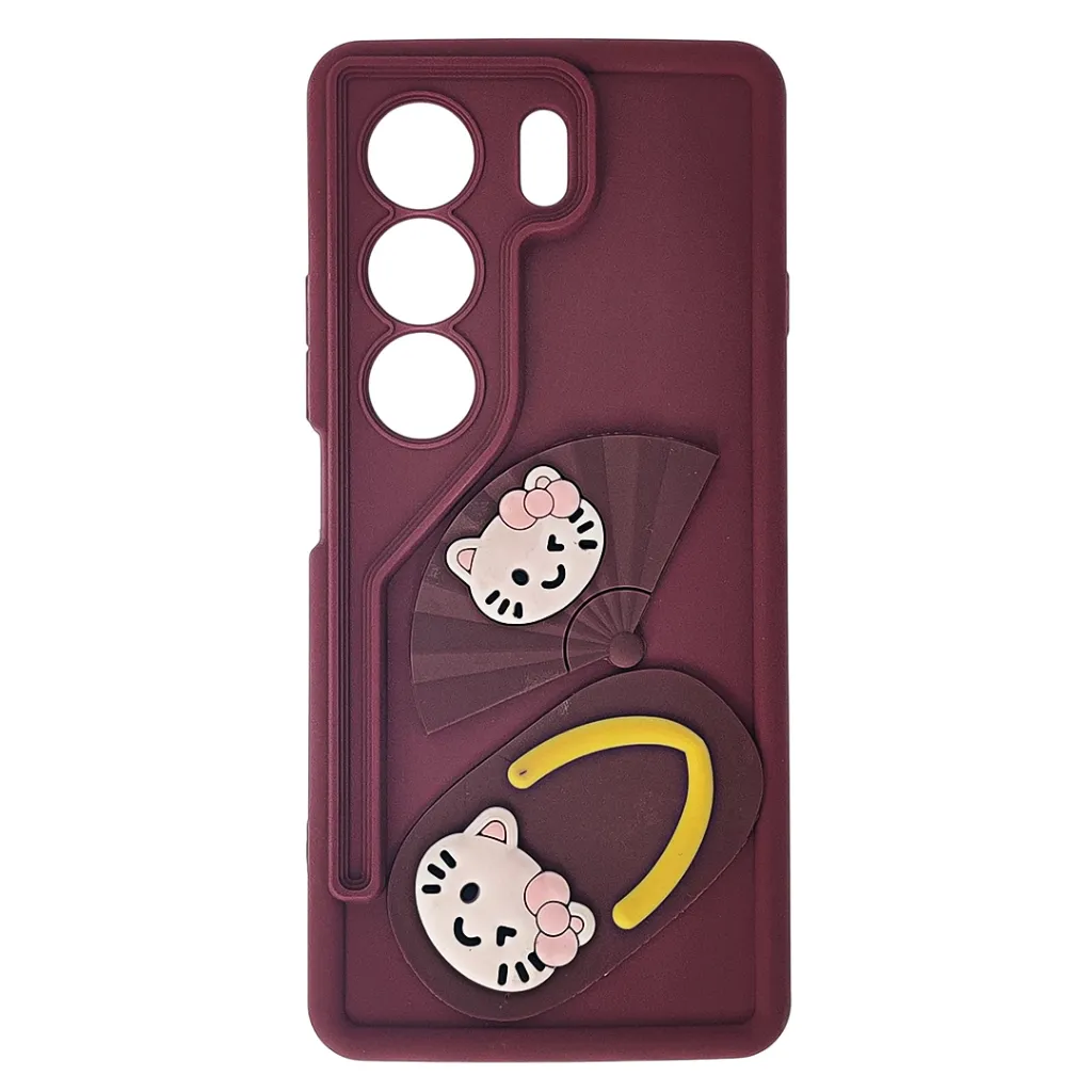 [PO51BTCMN40-18-21] Tecno Camon 40 4G Fancy Silicone Hello Kitty Design Back Case (Maroon)