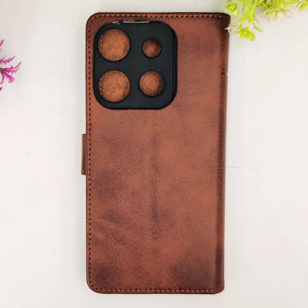 [PO42FBISMRT7-4-34] Infinix Smart 7|Tecno Pop 7|Pop 7 Pro|Spark Go 2023 NMT Premium Luxuary Leather Book Case (Dark Brown)