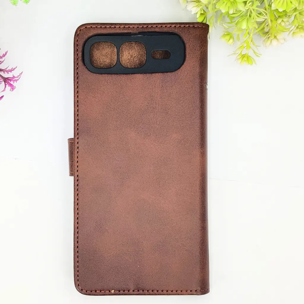 [PO42FBISMRT10PL-4-34] Infinix Smart 10 Plus 4G NMT Premium Luxuary Leather Book Case (Dark Brown)