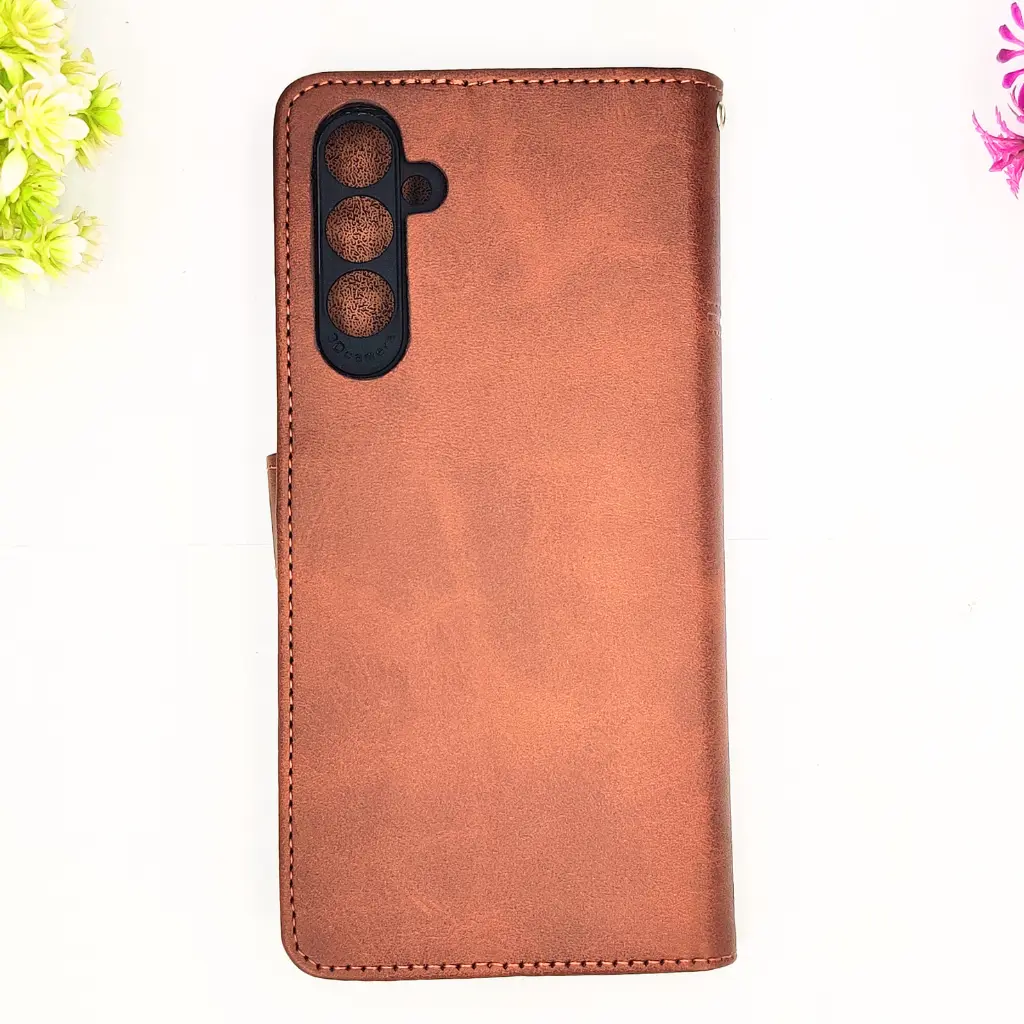 Samsung Galaxy A14 4G NMT Premium Luxuary Leather Book Case (Dark Brown)