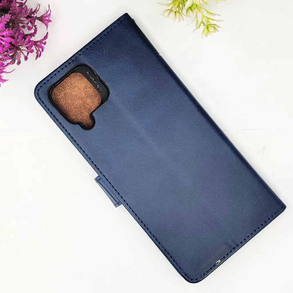 [PO42FBSA12-4-17] Samsung A12 NMT Premium Luxuary Leather Book Case (Navy Blue)