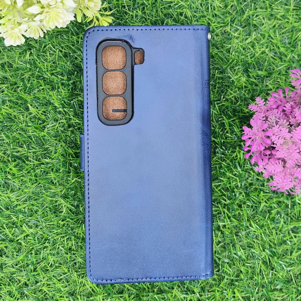 [PO42FBIHOT50-4-17] Infinix Hot 50 NMT Premium Luxuary Leather Book Case (Navy Blue)