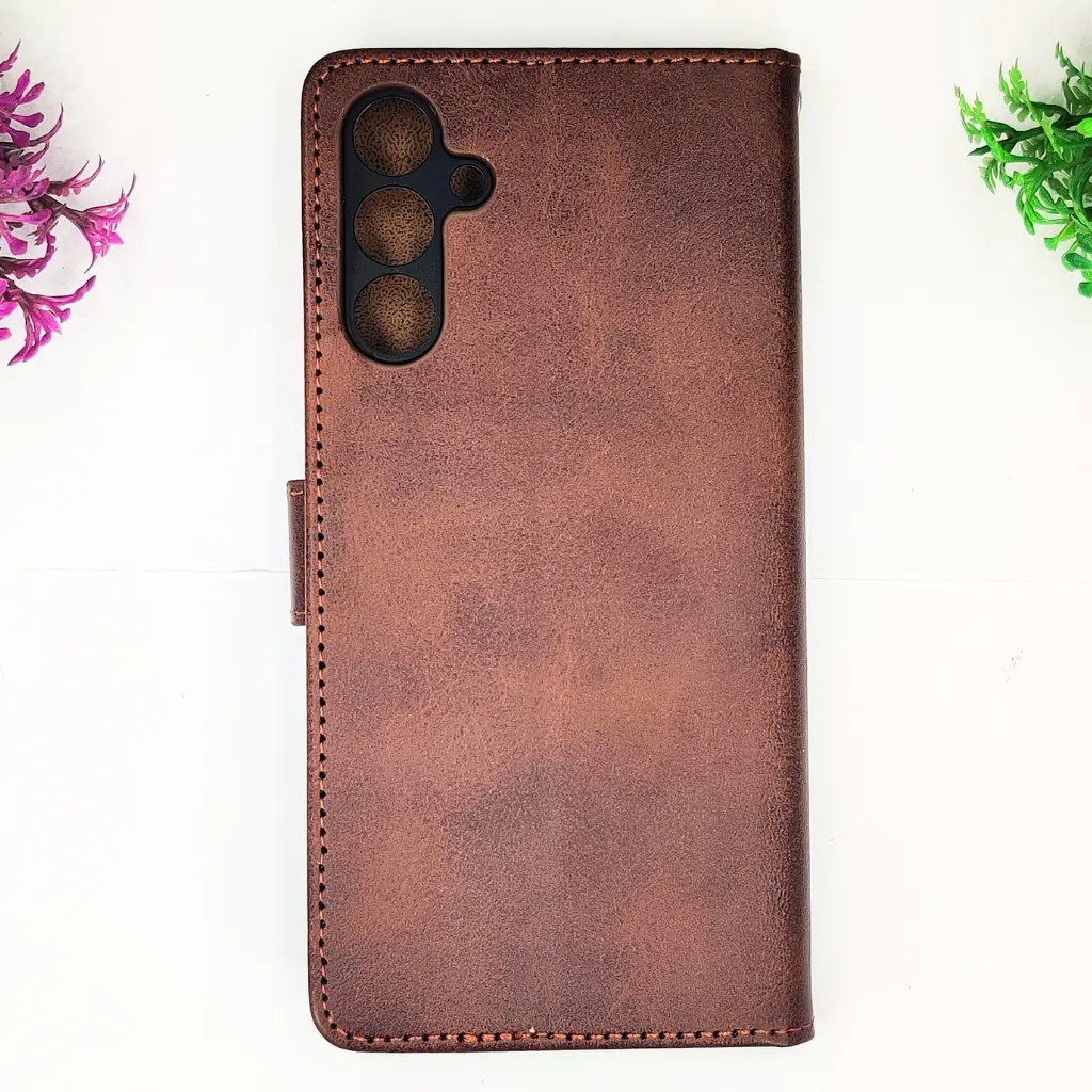 [PO42FBSA15-4-34] Samsung Galaxy A15 NMT Premium Luxuary Leather Book Case (Dark Brown)