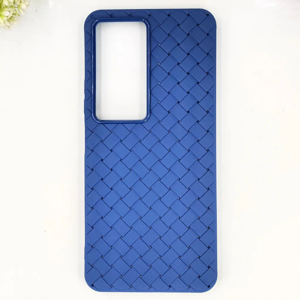 iTel City 100 Woven With Leather Feel Soft Silicone Back Case (Navy Blue)