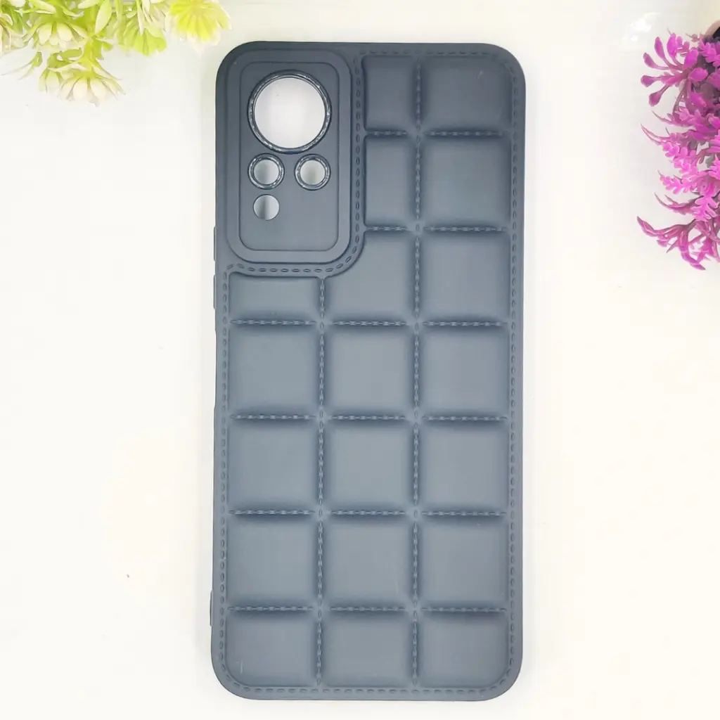 [PO14BINOT11-28-2] Infinix Note 11 & Note 12 G88 3D Cubes Puffer Back Soft Silicone Case (Black)