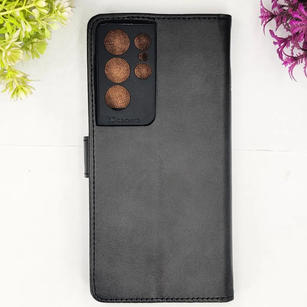 [PO42FBSS21U-4-2] Samsung Galaxy S21 Ultra NMT Premium Luxuary Leather Book Case (Black)