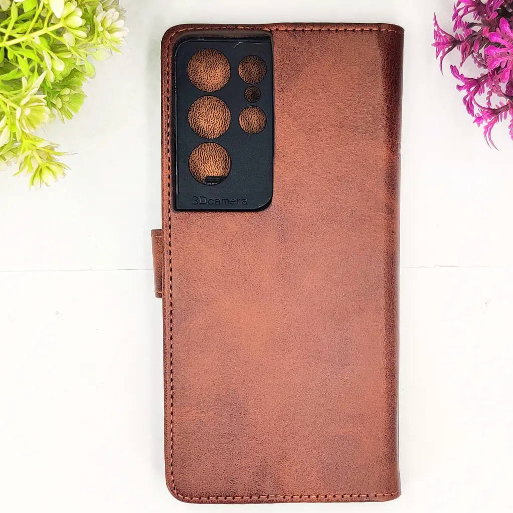 Samsung Galaxy S21 Ultra NMT Premium Luxuary Leather Book Case (Dark Brown)