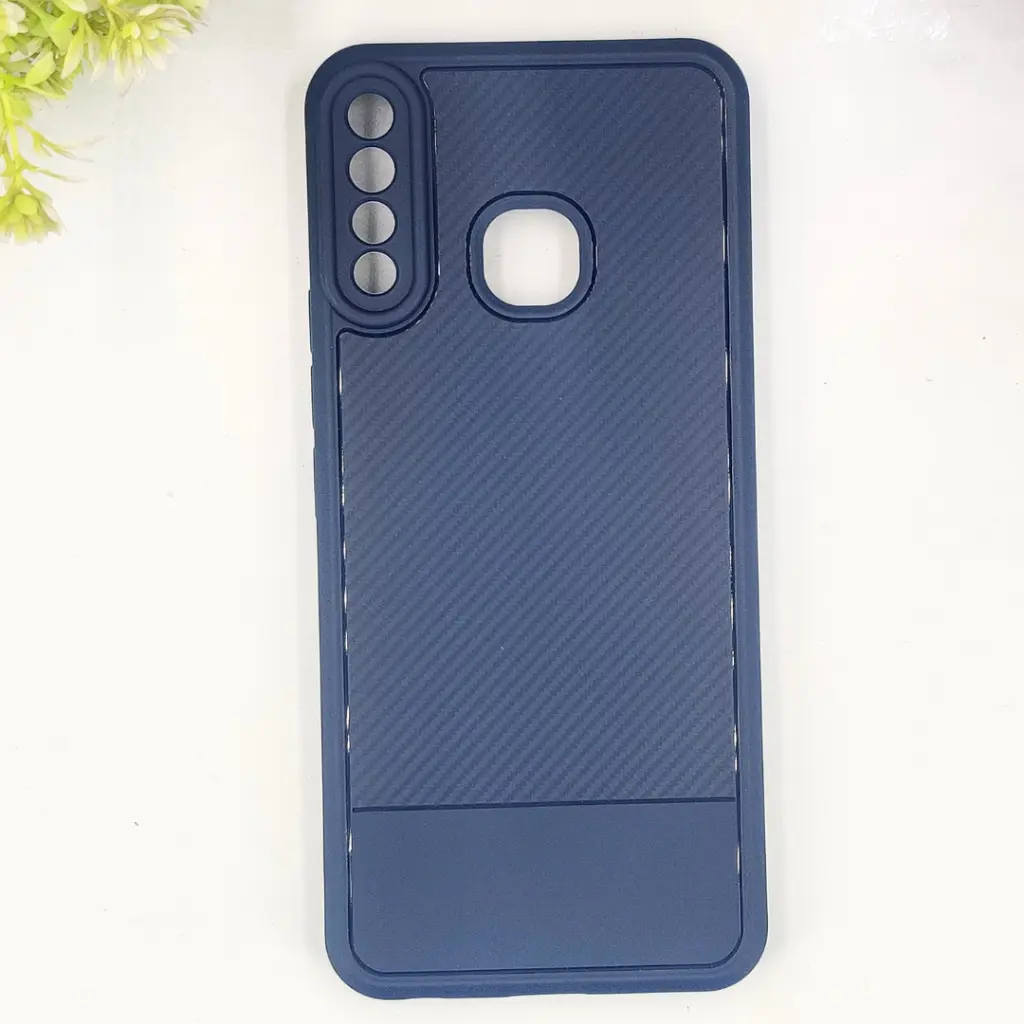 Infinix Hot 8 /Hot 8 Lite Tecno Spark 4 Soft Silicone Carbon Texture With Camera Protection Back Case (Navy Blue)
