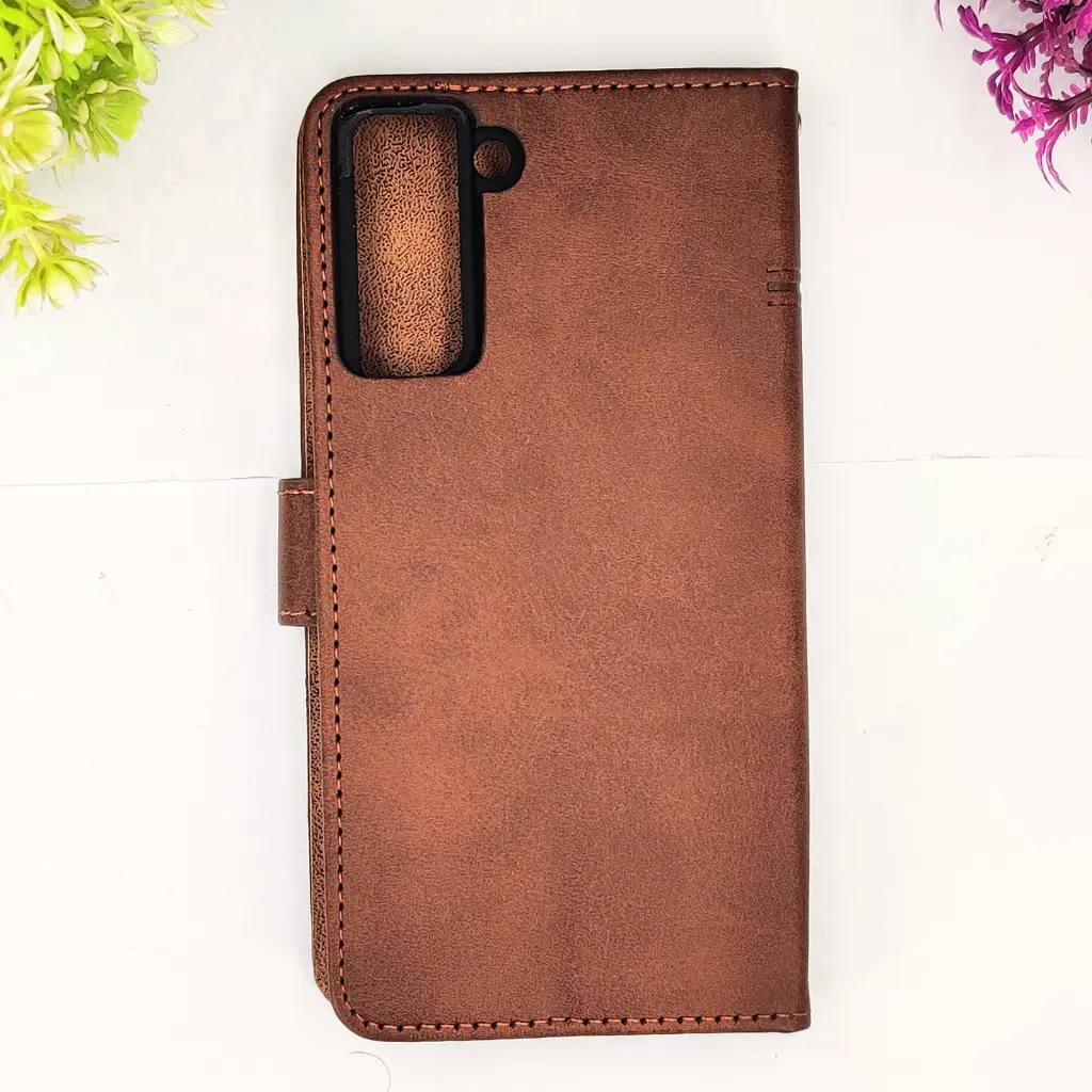 [PO42FBSS21-4-34] Samsung Galaxy S21 5G NMT Premium Luxuary Leather Book Case (Dark Brown)