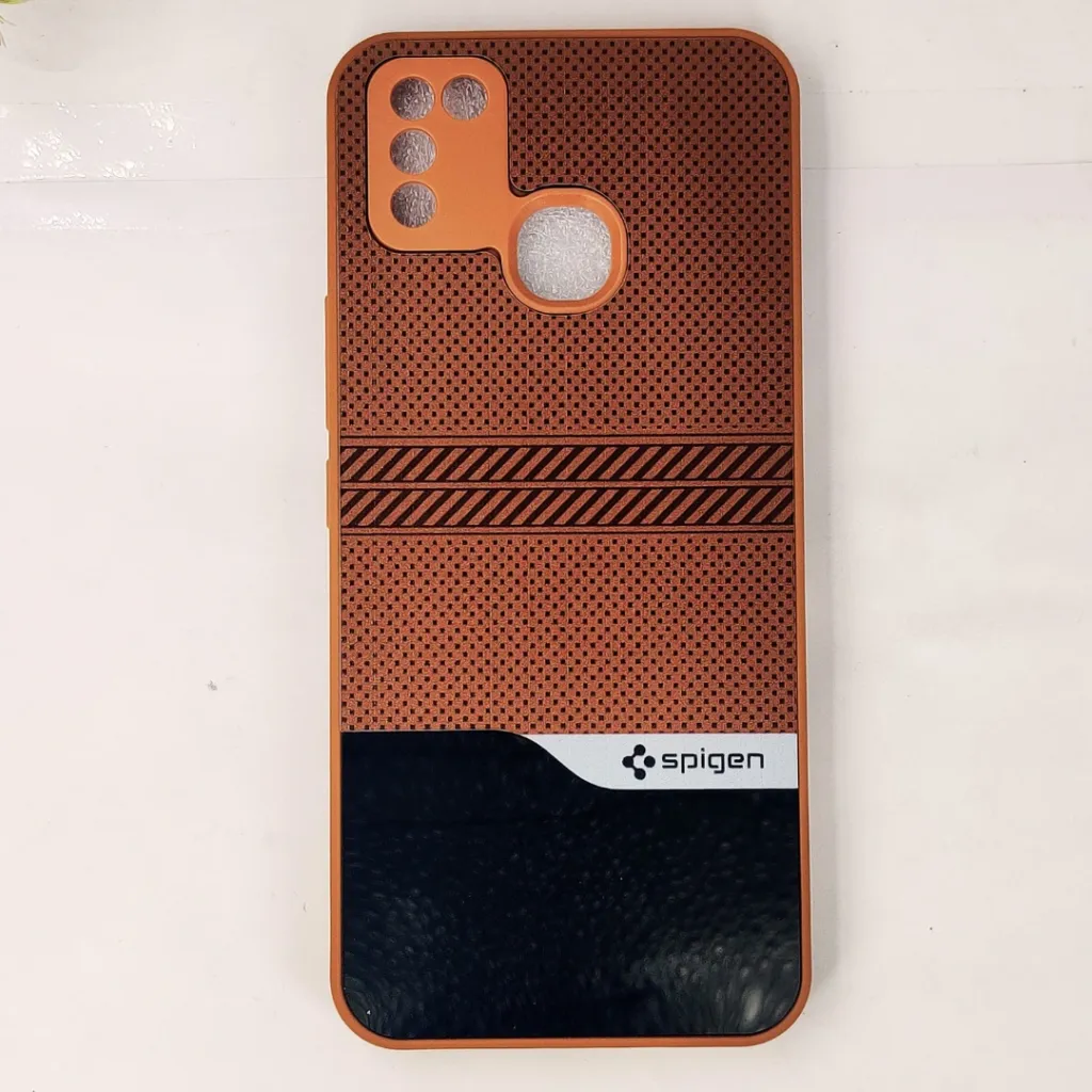 Infinix Hot 10I|Smart 5 Pro Spigen Matte Black Finishing & Carbon Fiber Back Case (Brown)