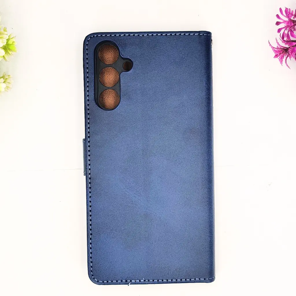 [PO42FBSA15-4-17] Samsung Galaxy A15 NMT Premium Luxuary Leather Book Case (Navy Blue)