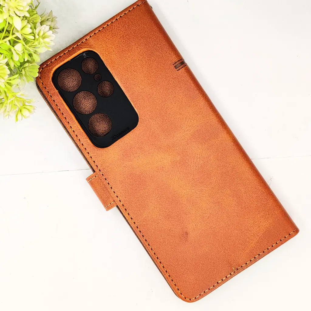 Samsung Galaxy S22 Ultra NMT Premium Luxuary Leather Book Case (Golden)