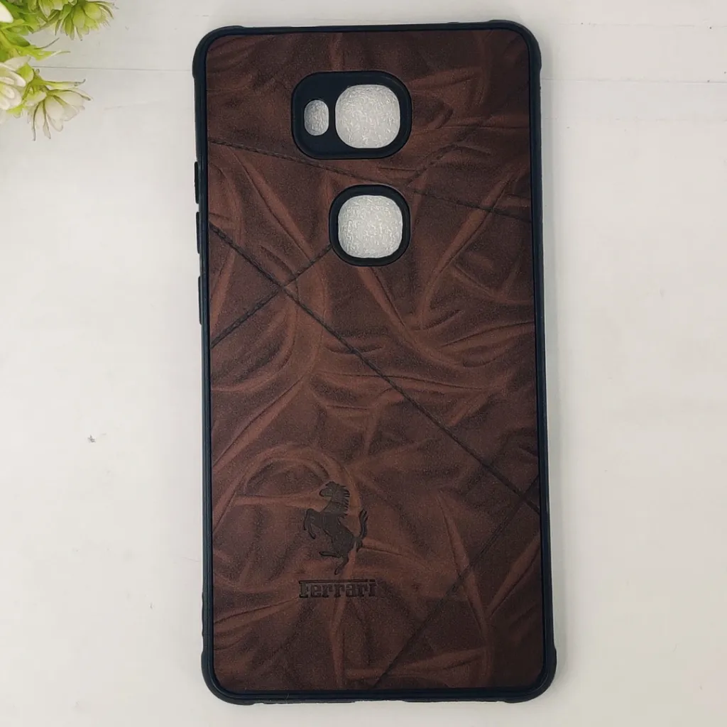 Huawei Honor 5X Ferrari Logo Leather Back Case (Dark Brown)