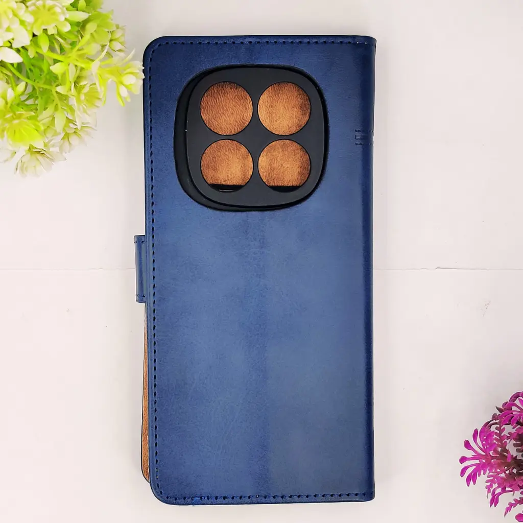 [PO42FBMINOT14PR-4-17] Xiaomi Redmi Note 14 Pro 4G NMT Premium Luxuary Leather Book Case (Navy Blue)