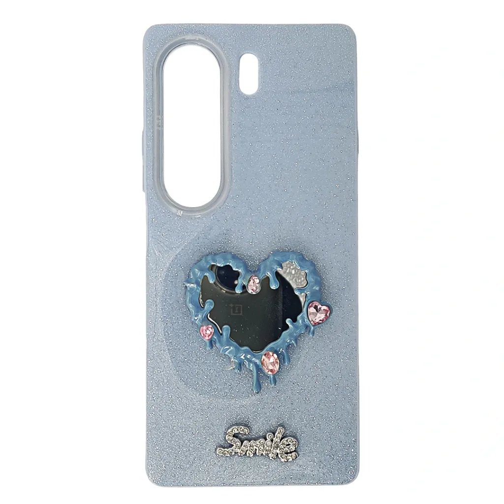[PO40BTCMN40-12-16] Tecno Camon 40 4G Decorative Dripping Mirror Heart & Glittery Design Silicone Back Case (Sky Blue)