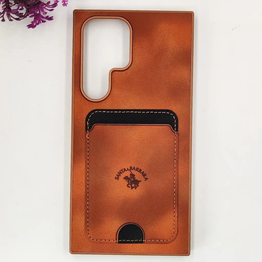 Samsung Galaxy S24 Ultra Leather Feel With Card Holder Santa Barbara Polo & Racquet Club Branded Phone Case (Brown)
