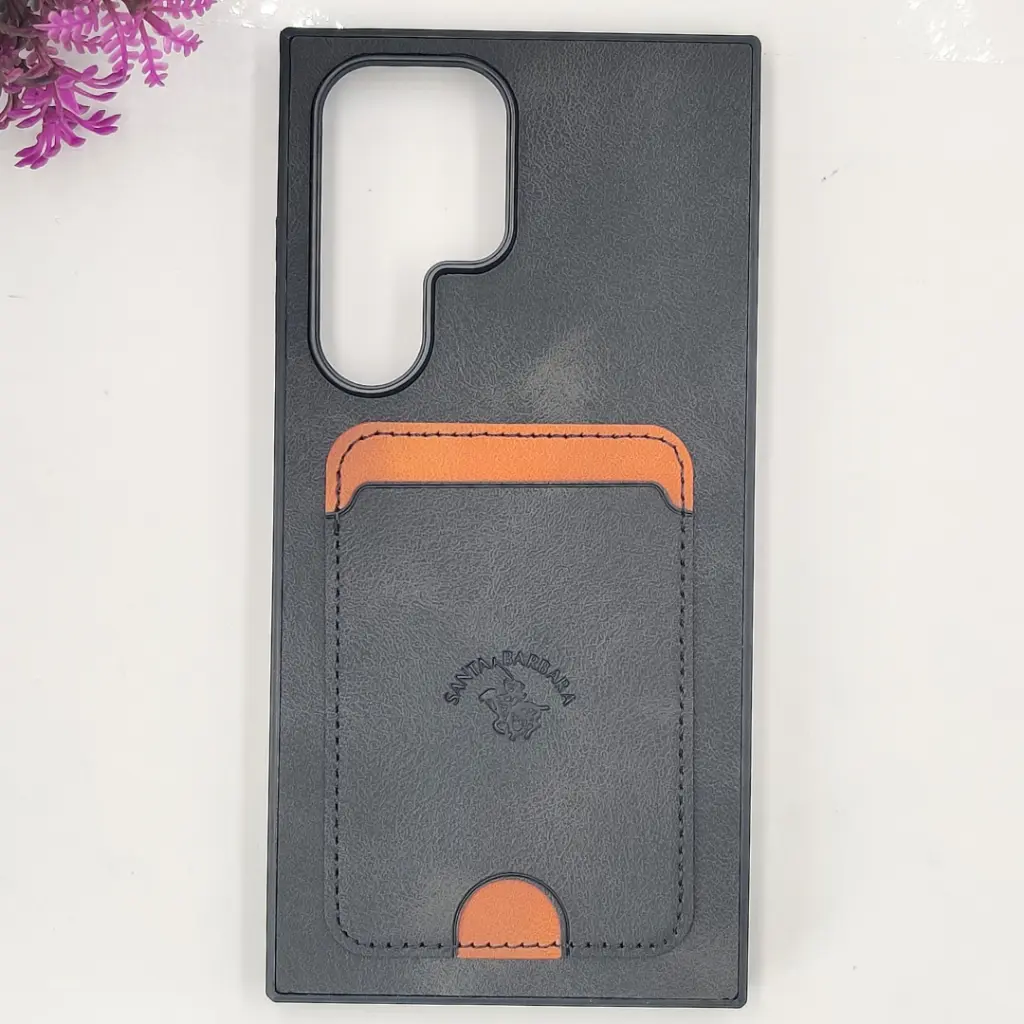 Samsung Galaxy S24 Ultra Leather Feel With Card Holder Santa Barbara Polo & Racquet Club Branded Phone Case (Black)