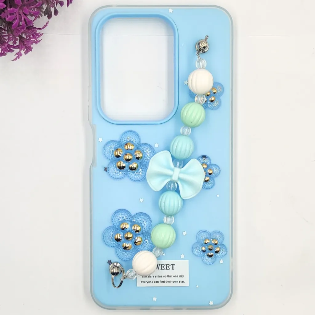 Vivo Y29 4G|T4X 5G Fancy Ladies Soft Silicone Decorative Stones & Fancy Chain Mobile Back Case (Sky Blue)