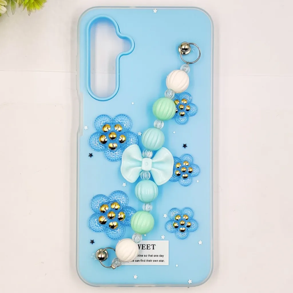 Samsung Galaxy A16 4G/5G Fancy Ladies Soft Silicone Decorative Stones & Fancy Chain Mobile Back Case (Sky Blue)
