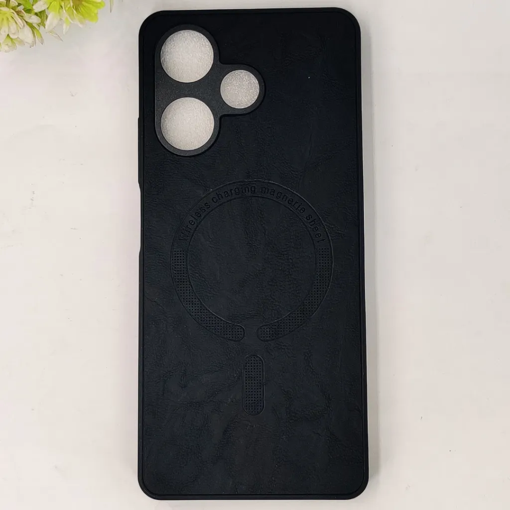Infinix Hot 30 4G Premium Luxary Leather Magsafe Logo Back Case (Black)