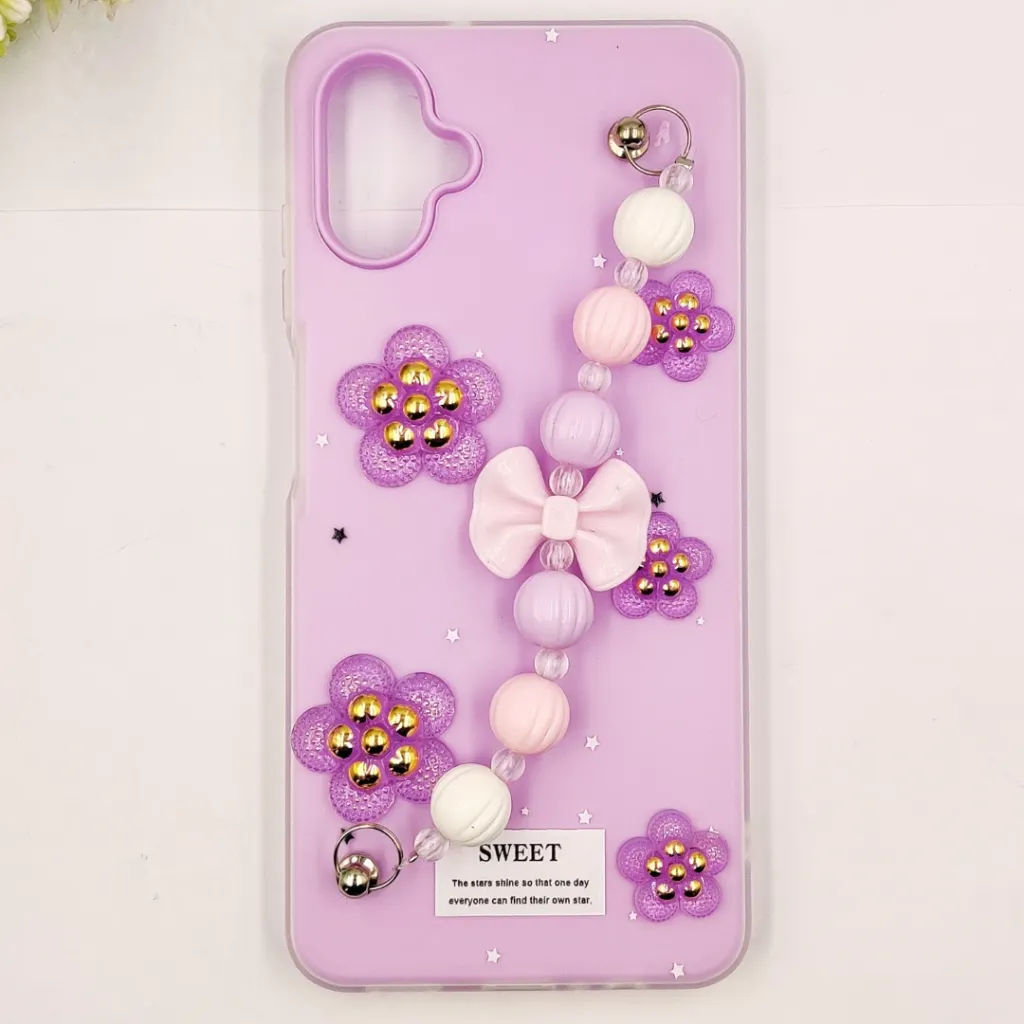 Samsung Galaxy A06 Stone & Glitter Swan Design Back Case (Light Purple)