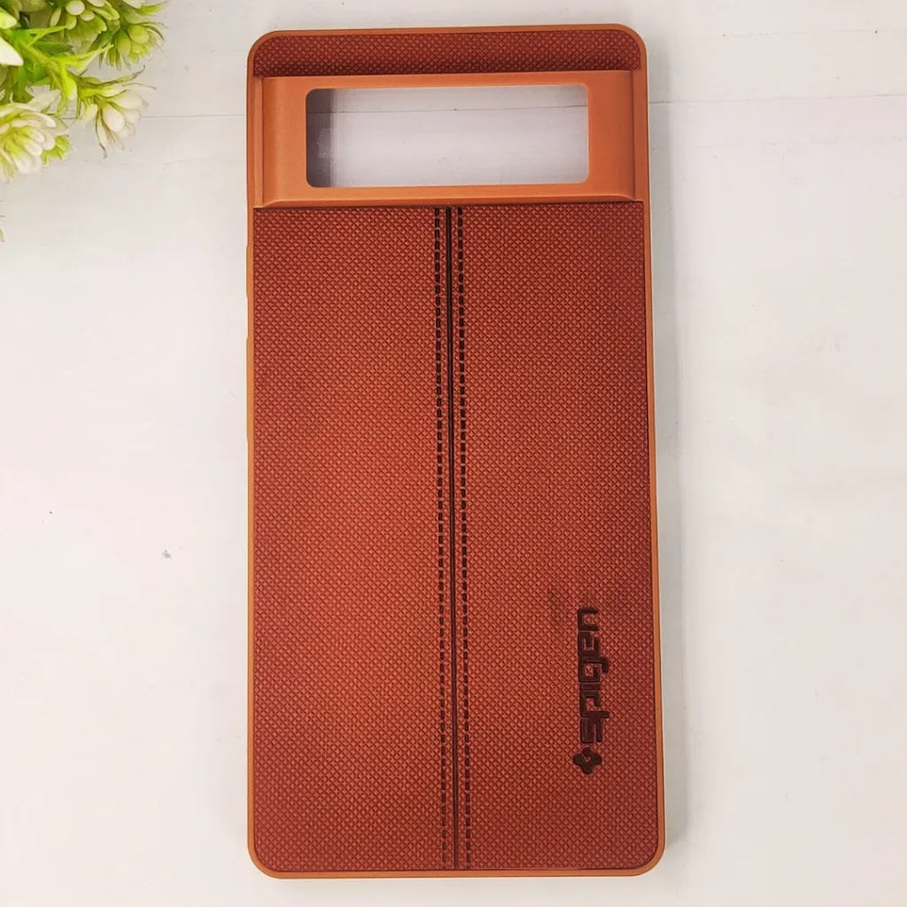 Google Pixel 6 Spigen Hard Dotted Leather Back Case (Brown)