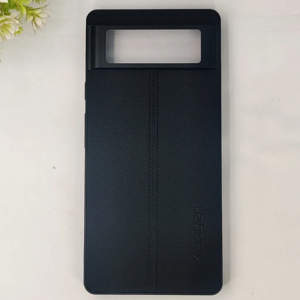Google Pixel 6 Spigen Hard Dotted Leather Back Case (Black)