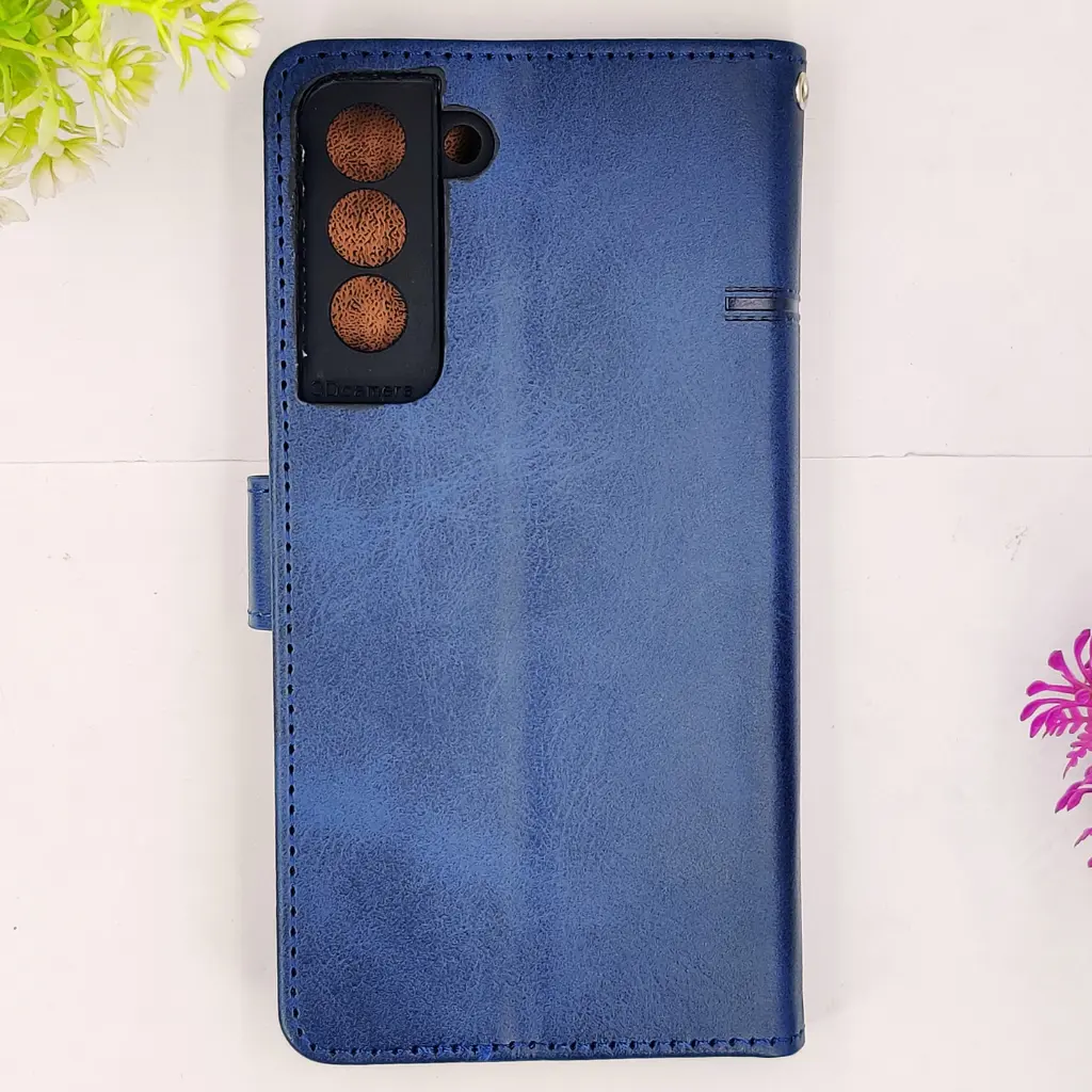 [PO42FBSS21FE-4-17] Samsung Galaxy S21 FE NMT Premium Luxuary Leather Book Case (Navy Blue)