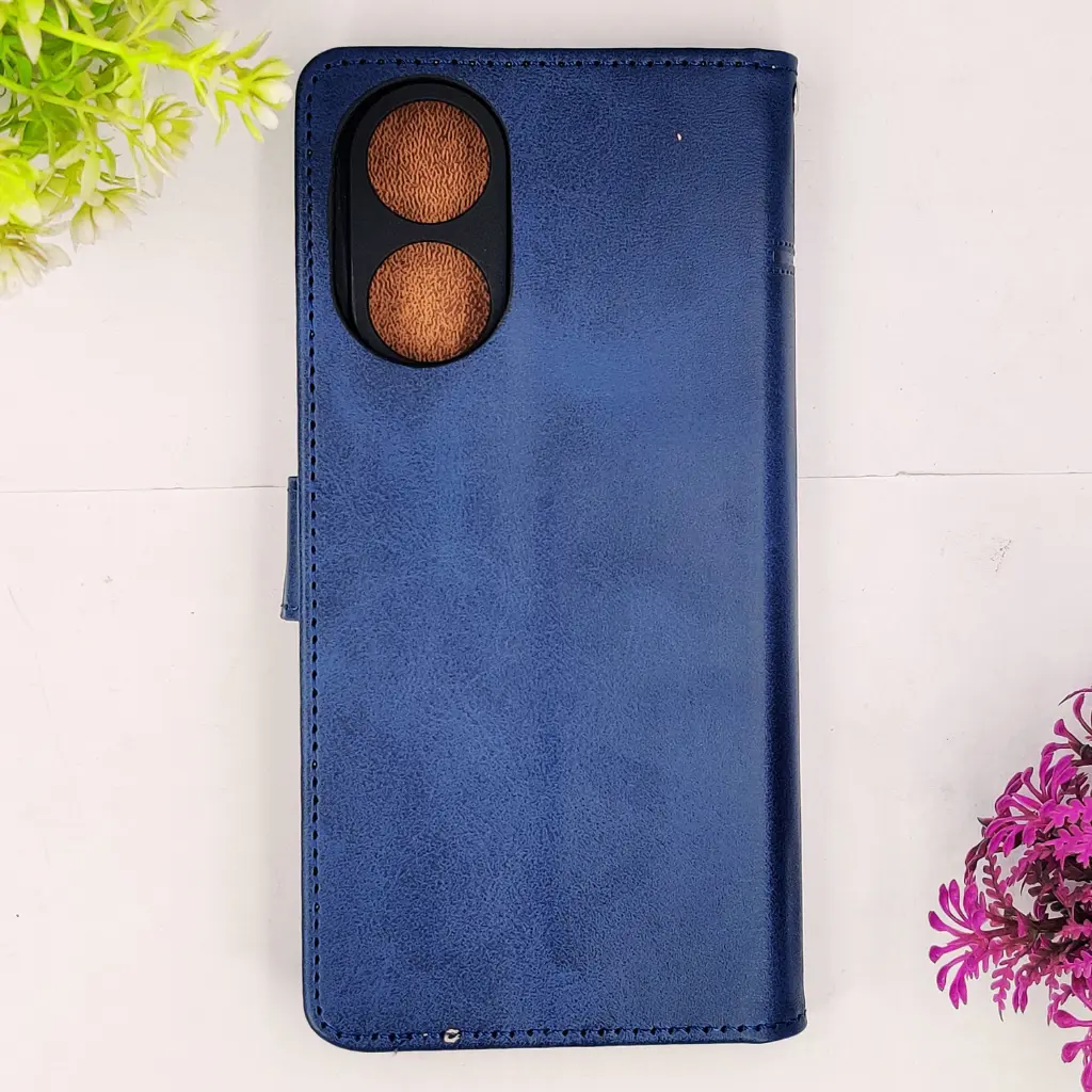 Oppo A58 4G NMT Premium Luxuary Leather Book Case (Navy Blue)