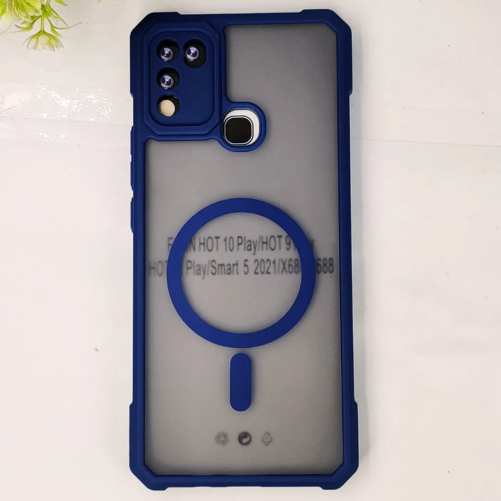 Infinix Hot 10 Play|Hot 11 Play Armour Design Stylish & Durable 3D Matte Case With MagSafe Logo Back Case (Navy Blue)