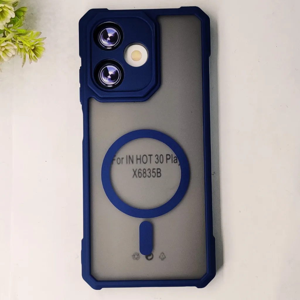 Infinix Hot 30 Play Armour Design Stylish & Durable 3D Matte Case With MagSafe Logo Back Case (Navy Blue)