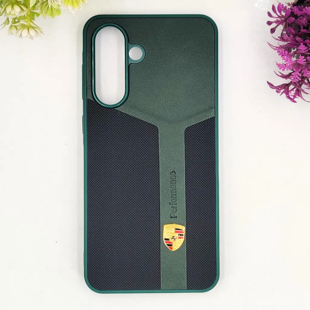 Samsung Galaxy A36 5G|A56 5G Line Craft Luxury Cars Logo Leather Texture Mobile Back Case (Green)