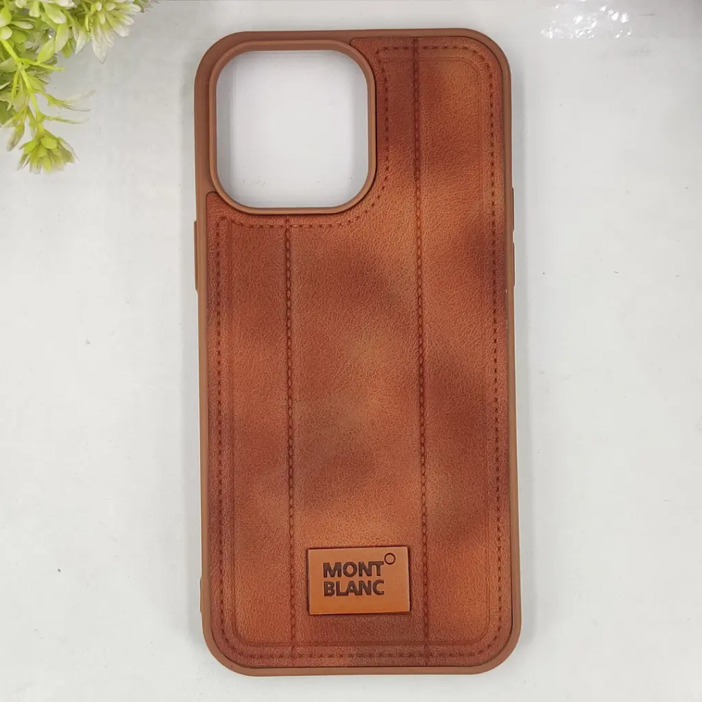 iPhone 14 Pro Max MOUNT BLANC Lining Luxuray Leather Back Case (Brown)