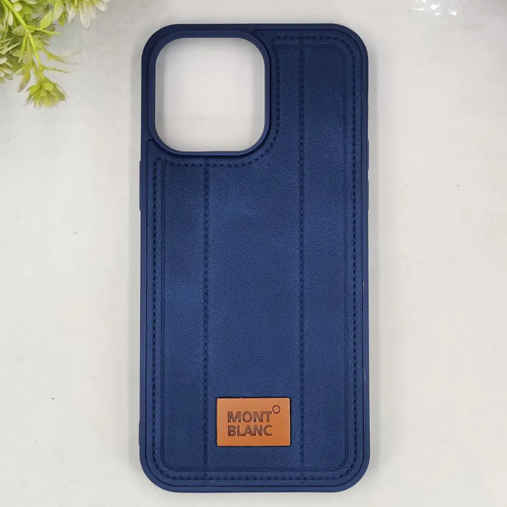 iPhone 14 Pro Max MOUNT BLANC Lining Luxuray Leather Back Case (Navy Blue)
