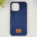 iPhone 14 Pro Max MOUNT BLANC Lining Luxuray Leather Back Case (Navy Blue)